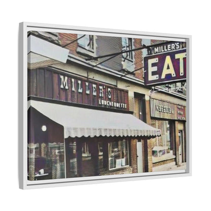 Retro Framed Canvas Print - Miller's Eatery Sign Artwork