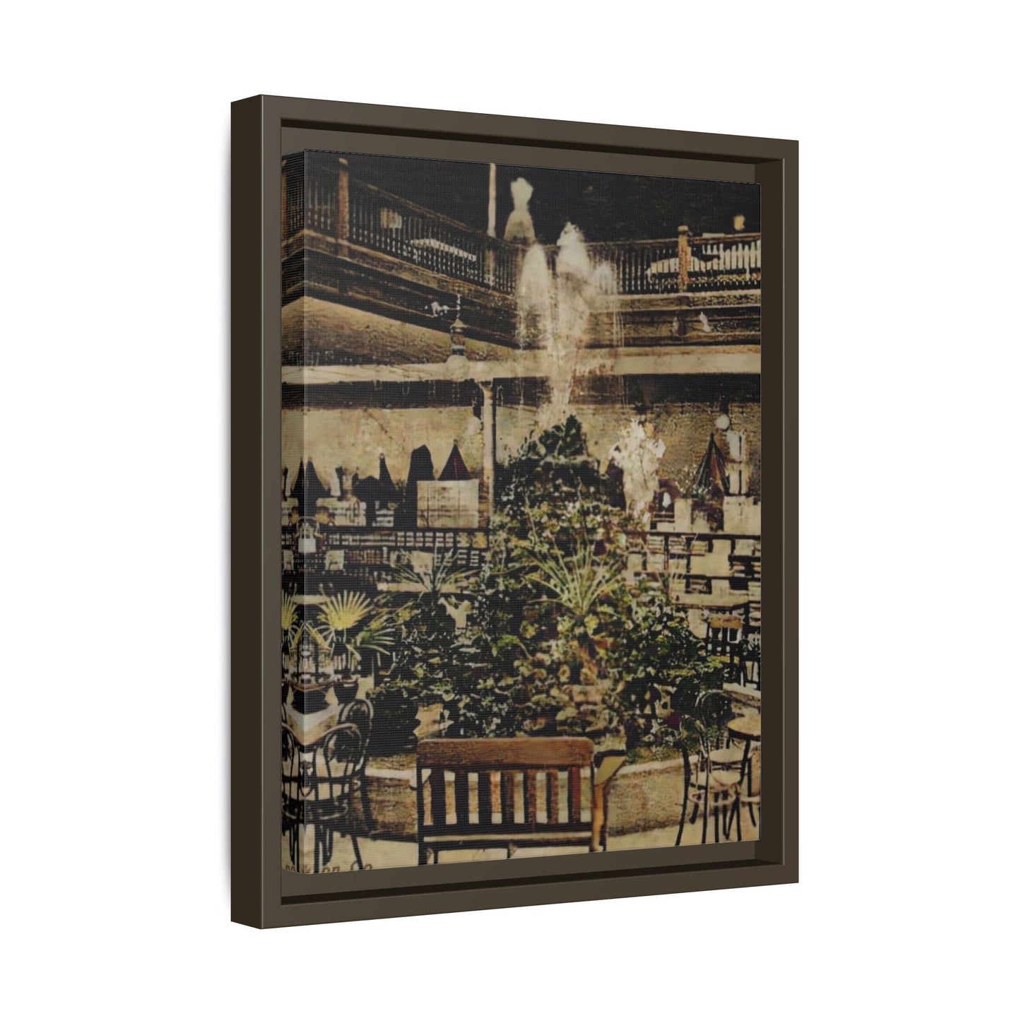 “Meet Me at the Fountain” C.F. Jackson’s Findlay, O. Vintage Matte Canvas Wall Art - Framed Historic Ohio Scene