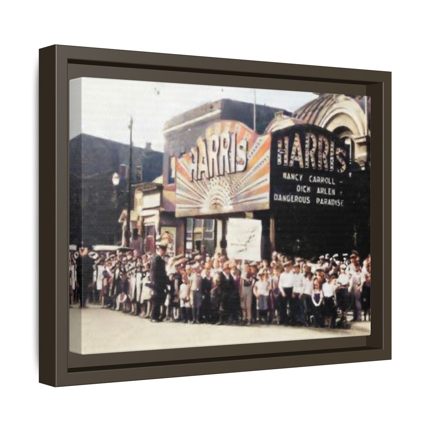 Harris Theater lines galore Vintage Framed Canvas Print - Historic Harris Theater Scene