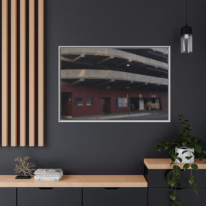 Downtown Findlay Parking Garage Urban Vibes Framed Canvas Art | Modern Wall Decor