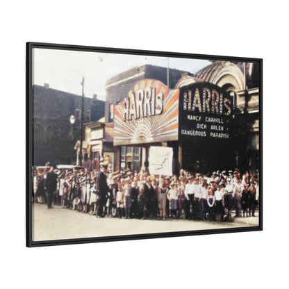 Harris Theater lines galore Vintage Framed Canvas Print - Historic Harris Theater Scene