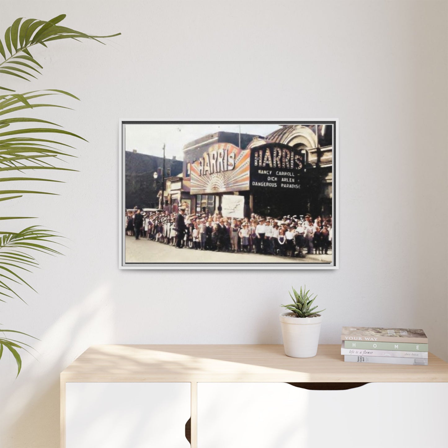 Harris Theater lines galore Vintage Framed Canvas Print - Historic Harris Theater Scene