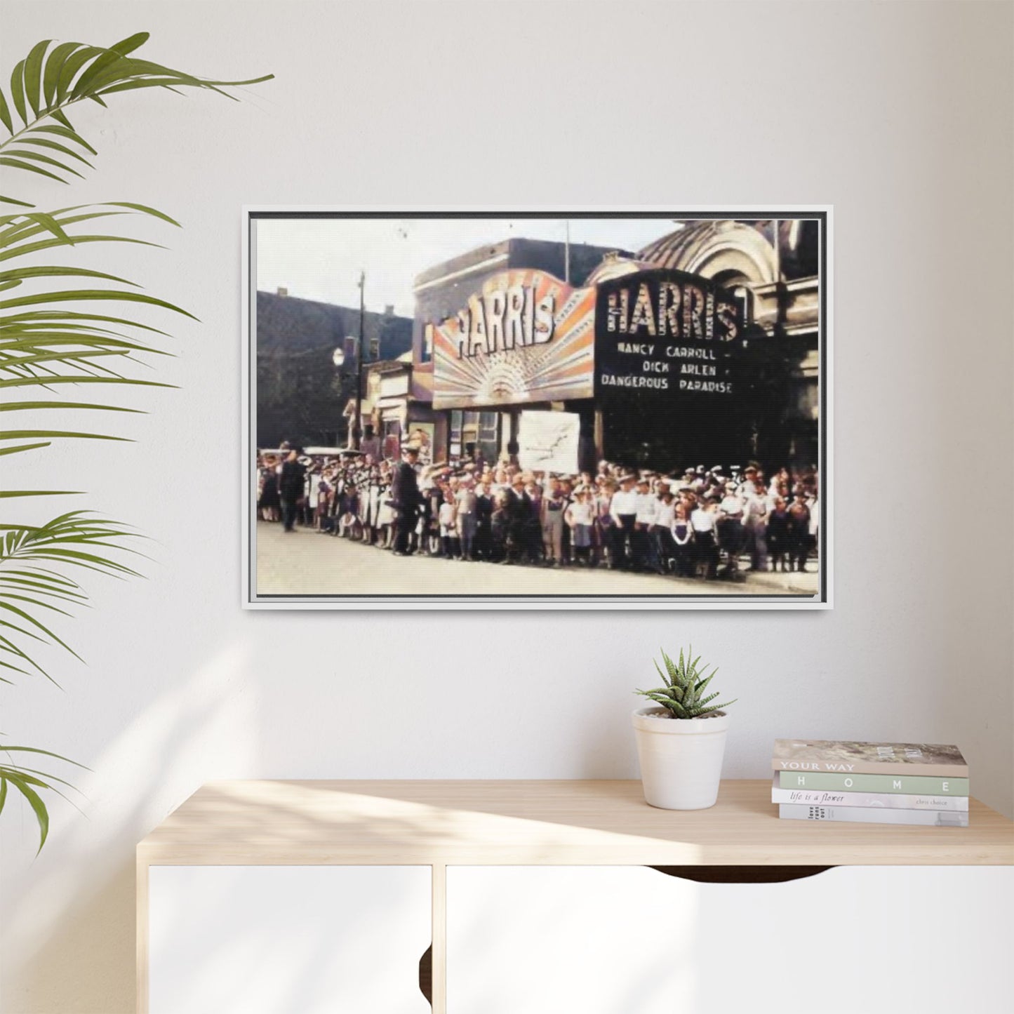 Harris Theater lines galore Vintage Framed Canvas Print - Historic Harris Theater Scene