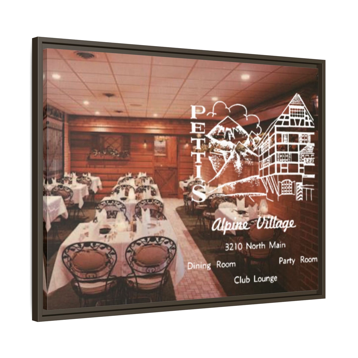 Petti’s Alpine Village Findlay, O. Custom Framed Matte Canvas Print – Alpine Village Decor for Dining Rooms and Parties