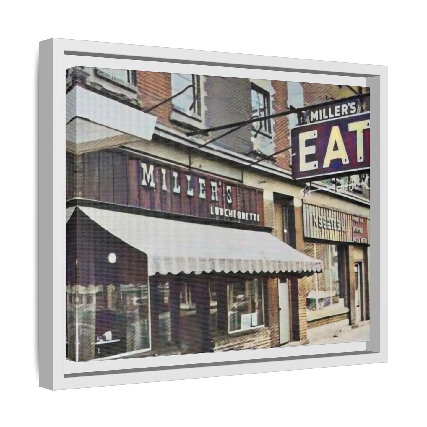 Retro Framed Canvas Print - Miller's Eatery Sign Artwork