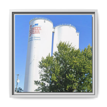 Pioneer Sugar Framed Matte Canvas Print - Vintage Farm Silos Art