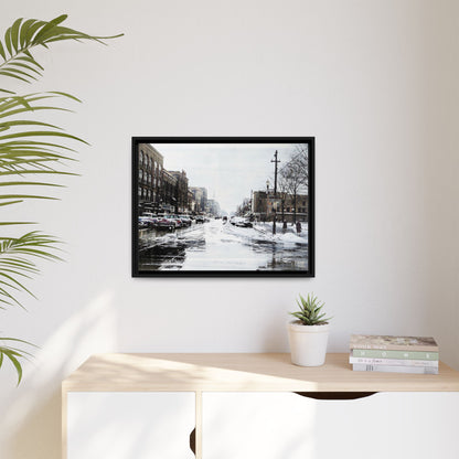 Winter Wonderland Framed Matte Canvas - Urban Snow Scene Wall Art