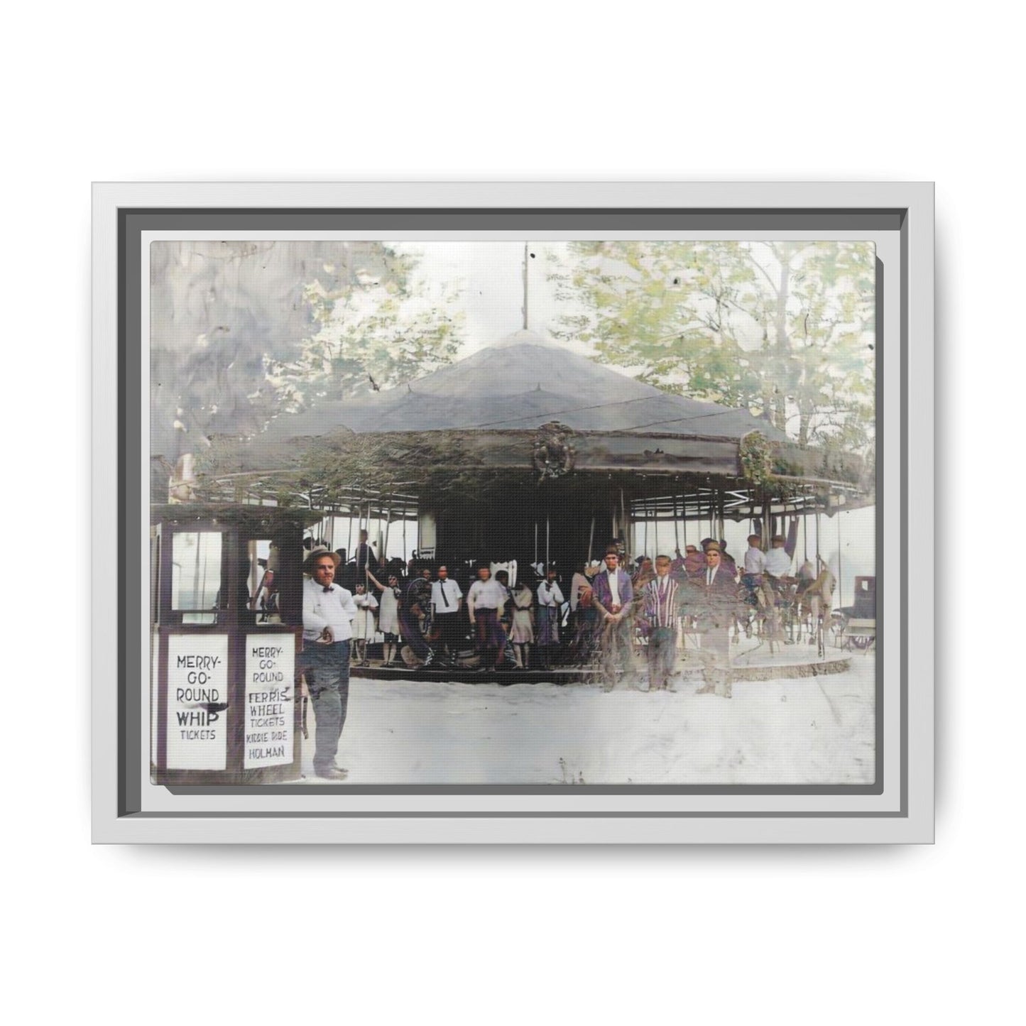 Vintage Carousel Wall Art - Matte Framed Canvas Print