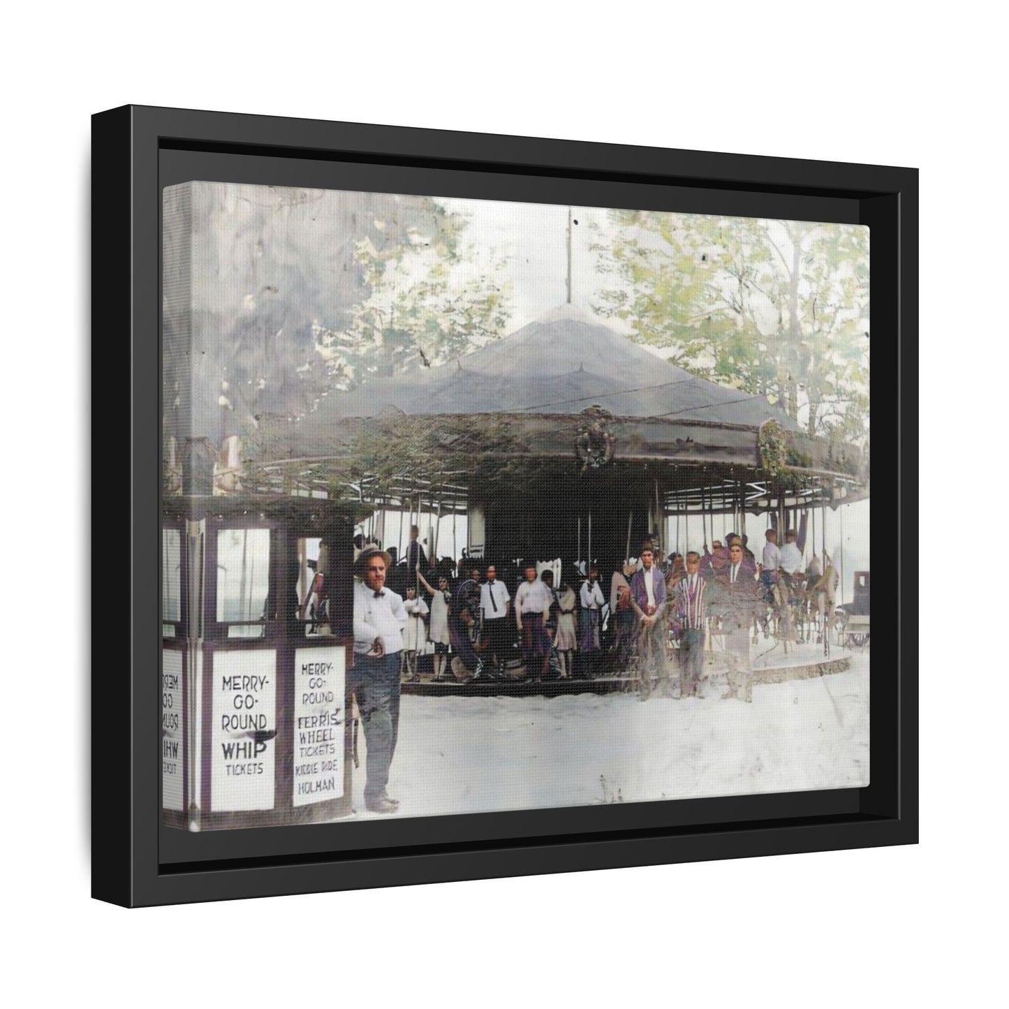 Vintage Carousel Wall Art - Matte Framed Canvas Print