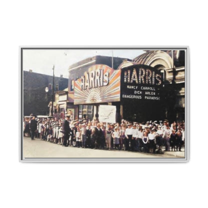 Harris Theater lines galore Vintage Framed Canvas Print - Historic Harris Theater Scene