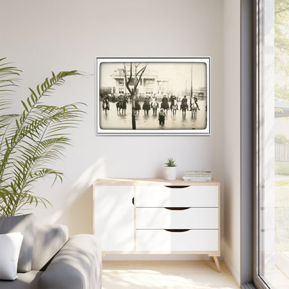 717 N Main Findlay, O  1913 Flood Original B & W Vintage Framed Matte Canvas - Equestrian Scene Wall Art