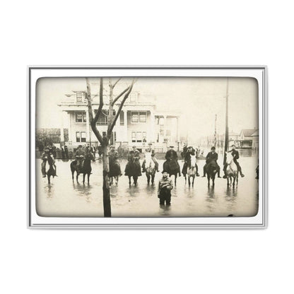 717 N Main Findlay, O  1913 Flood Original B & W Vintage Framed Matte Canvas - Equestrian Scene Wall Art