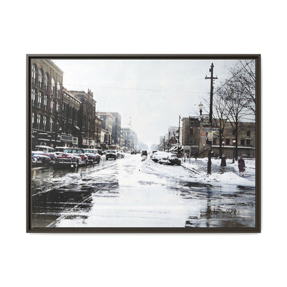 Winter Wonderland Framed Matte Canvas - Urban Snow Scene Wall Art