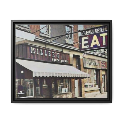 Retro Framed Canvas Print - Miller's Eatery Sign Artwork