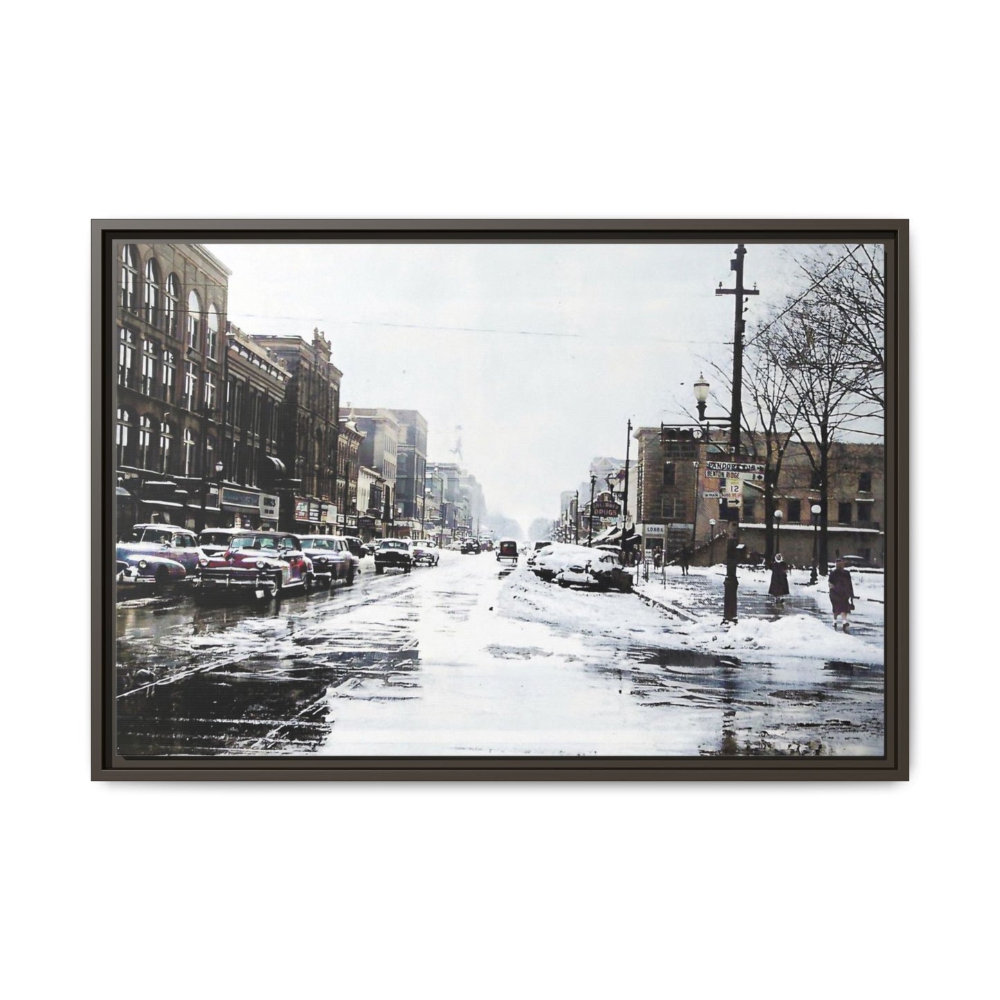 Winter Wonderland Framed Matte Canvas - Urban Snow Scene Wall Art