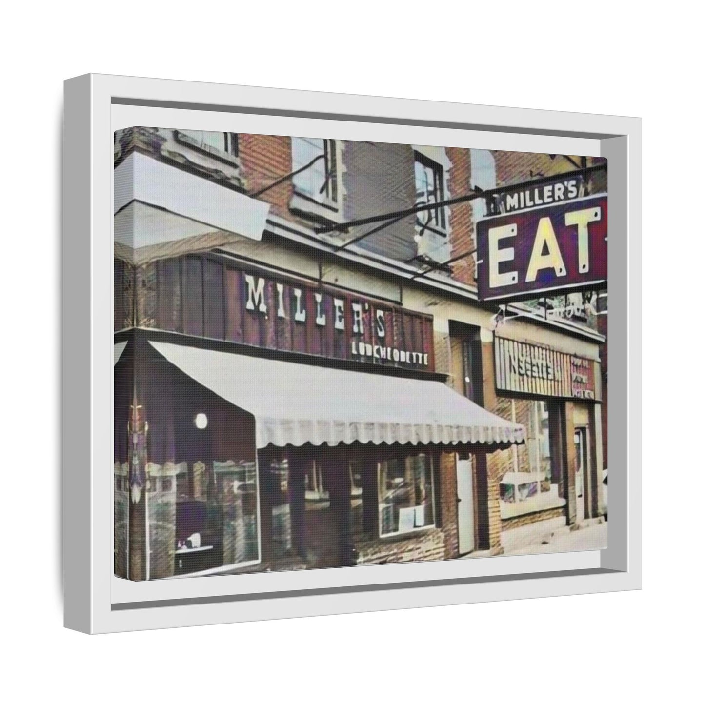 Retro Framed Canvas Print - Miller's Eatery Sign Artwork