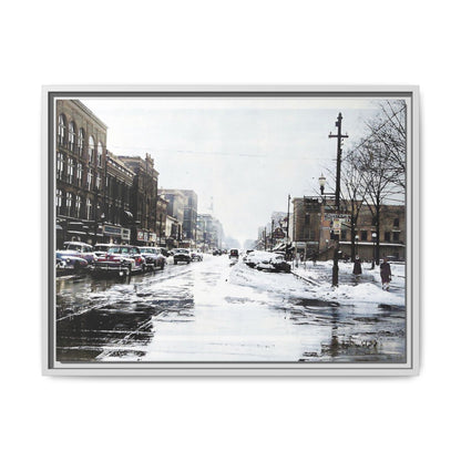 Winter Wonderland Framed Matte Canvas - Urban Snow Scene Wall Art