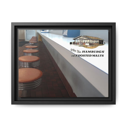 Wilson’s Sandwich Shop Stools Vintage Diner Canvas Print - 'Why Not Hamburgs and Frosted Malts' Wall Art