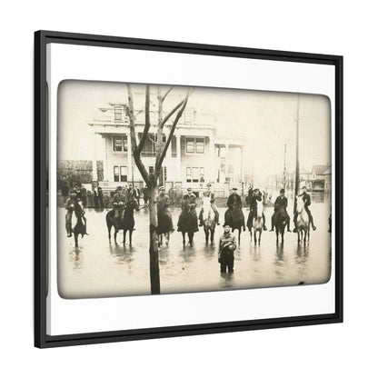 717 N Main Findlay, O  1913 Flood Original B & W Vintage Framed Matte Canvas - Equestrian Scene Wall Art