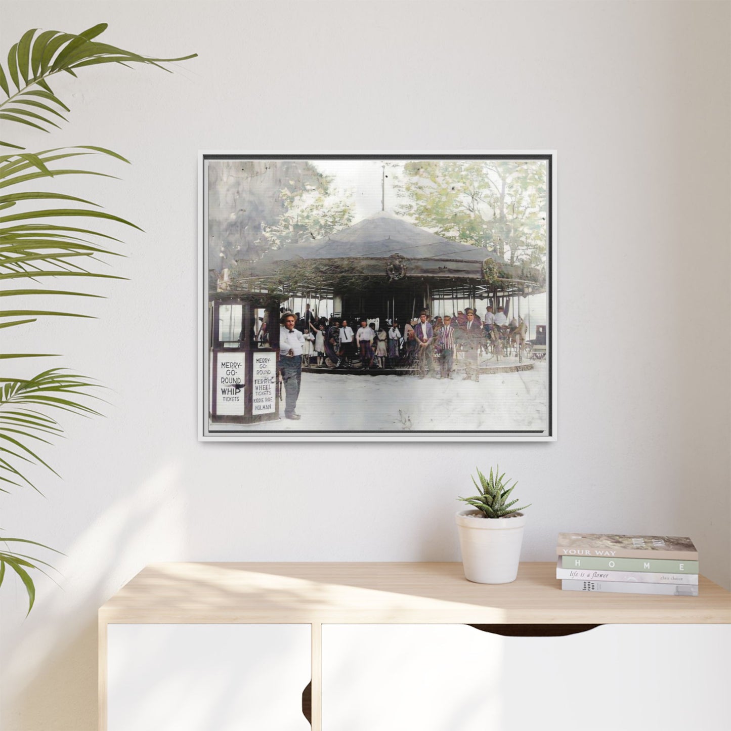 Vintage Carousel Wall Art - Matte Framed Canvas Print