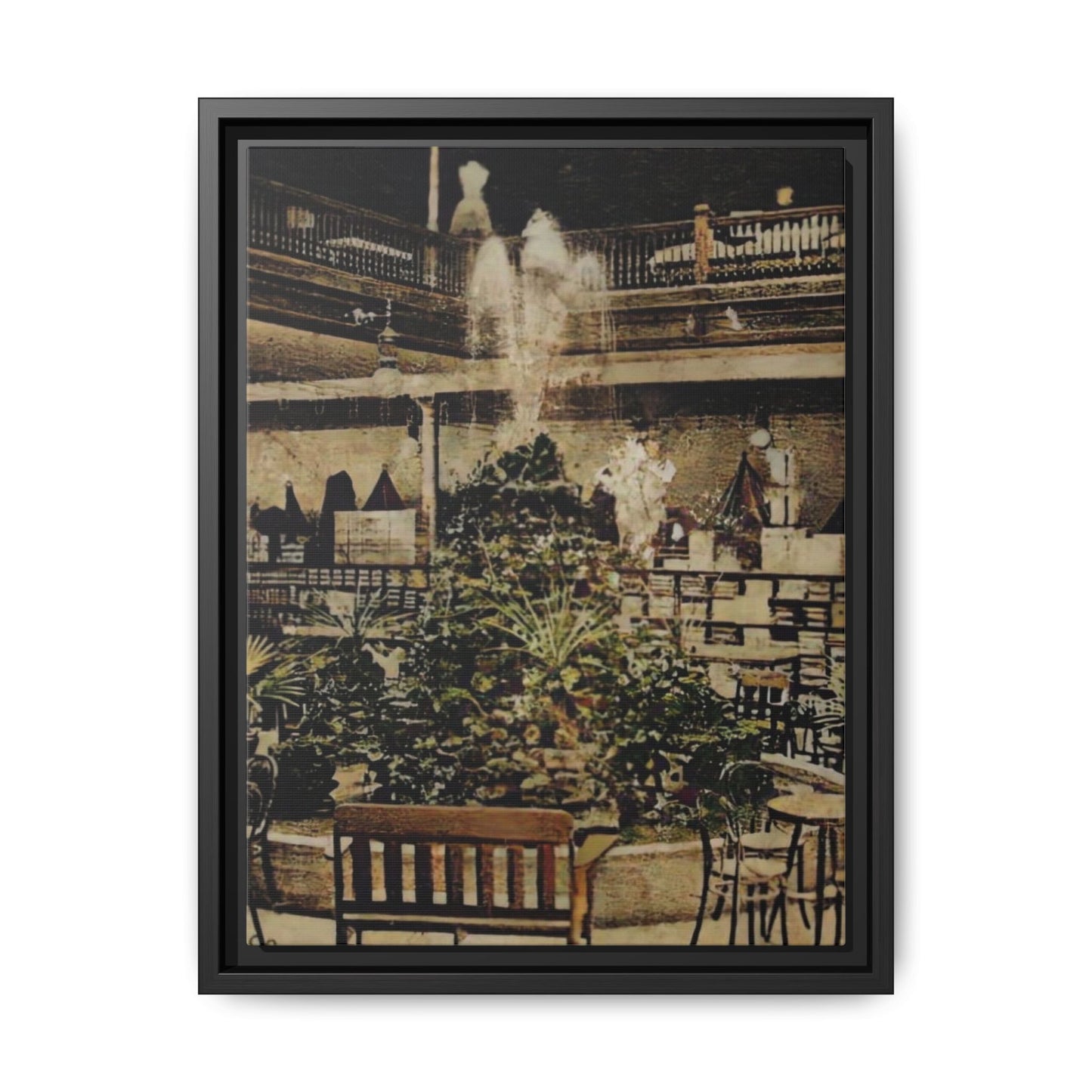 “Meet Me at the Fountain” C.F. Jackson’s Findlay, O. Vintage Matte Canvas Wall Art - Framed Historic Ohio Scene