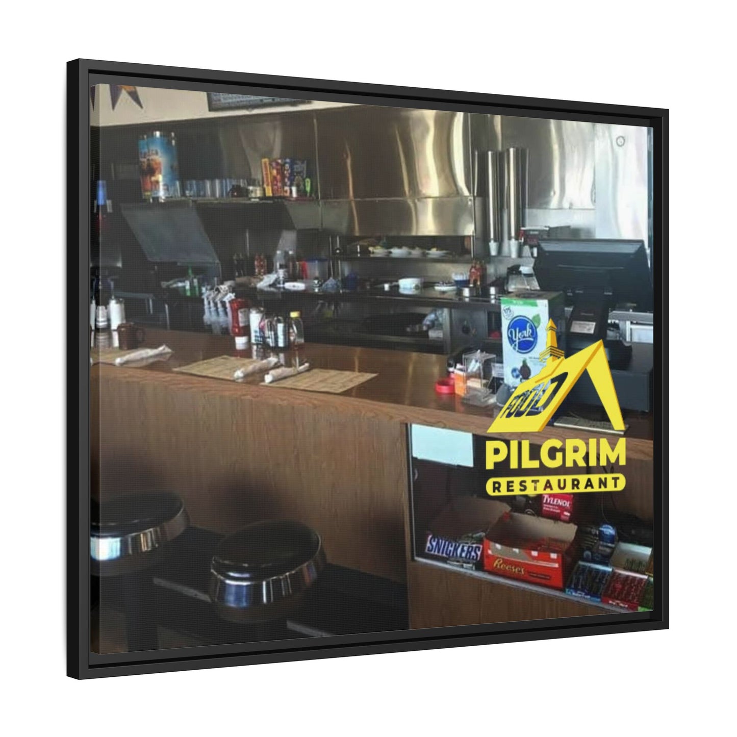 Pilgrim Resturant Counter Matte Canvas, Framed (Multi-color)