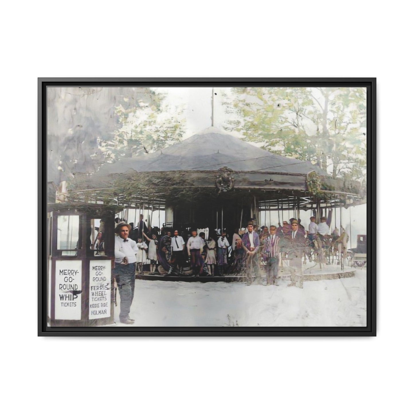 Vintage Carousel Wall Art - Matte Framed Canvas Print