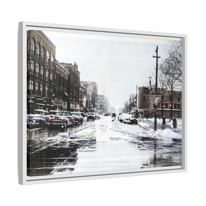 Winter Wonderland Framed Matte Canvas - Urban Snow Scene Wall Art