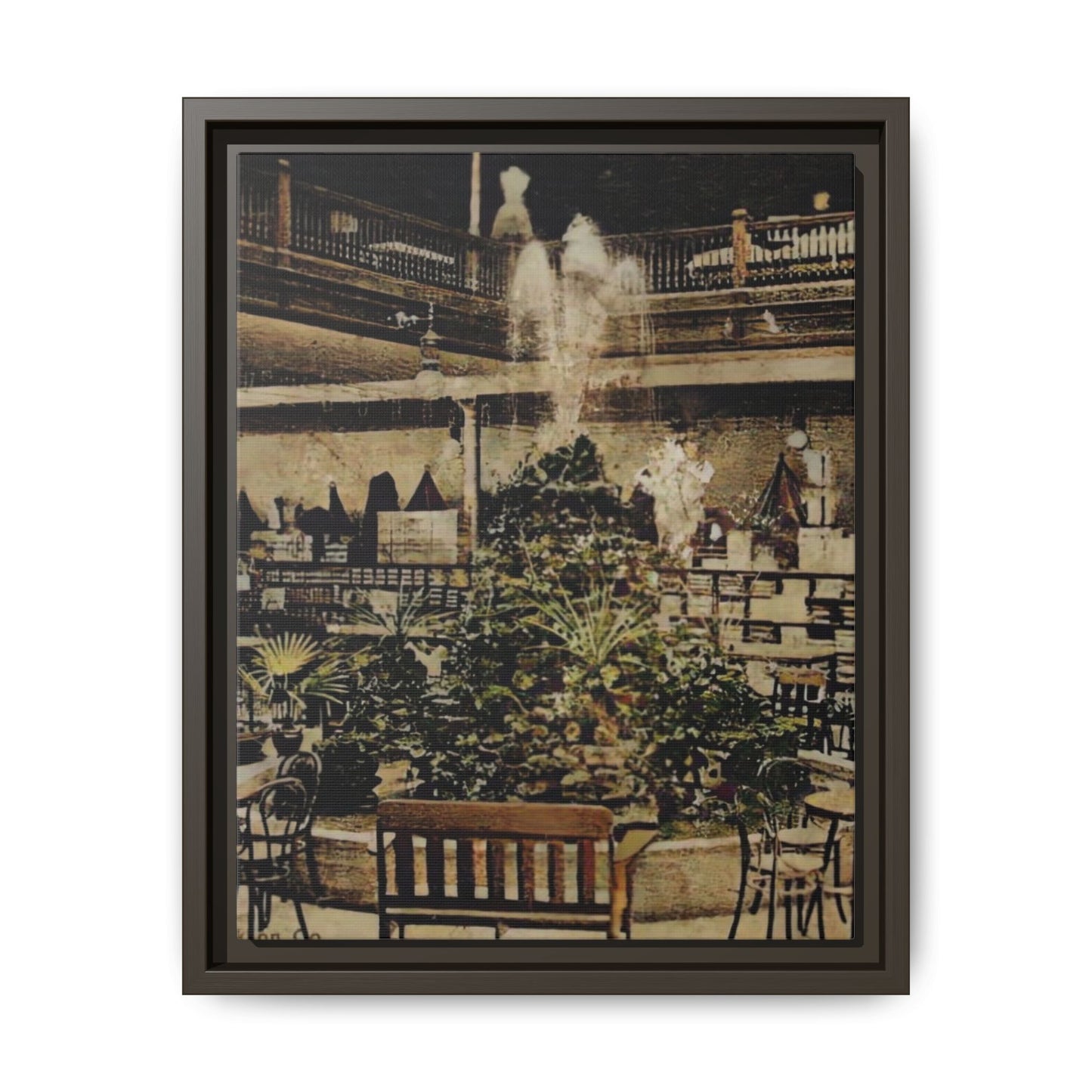 “Meet Me at the Fountain” C.F. Jackson’s Findlay, O. Vintage Matte Canvas Wall Art - Framed Historic Ohio Scene