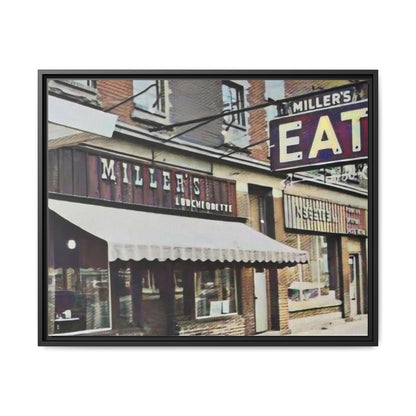 Retro Framed Canvas Print - Miller's Eatery Sign Artwork