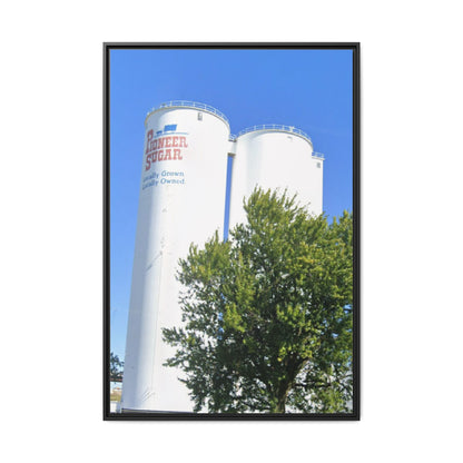 Pioneer Sugar Framed Matte Canvas Print - Vintage Farm Silos Art