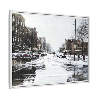 Winter Wonderland Framed Matte Canvas - Urban Snow Scene Wall Art