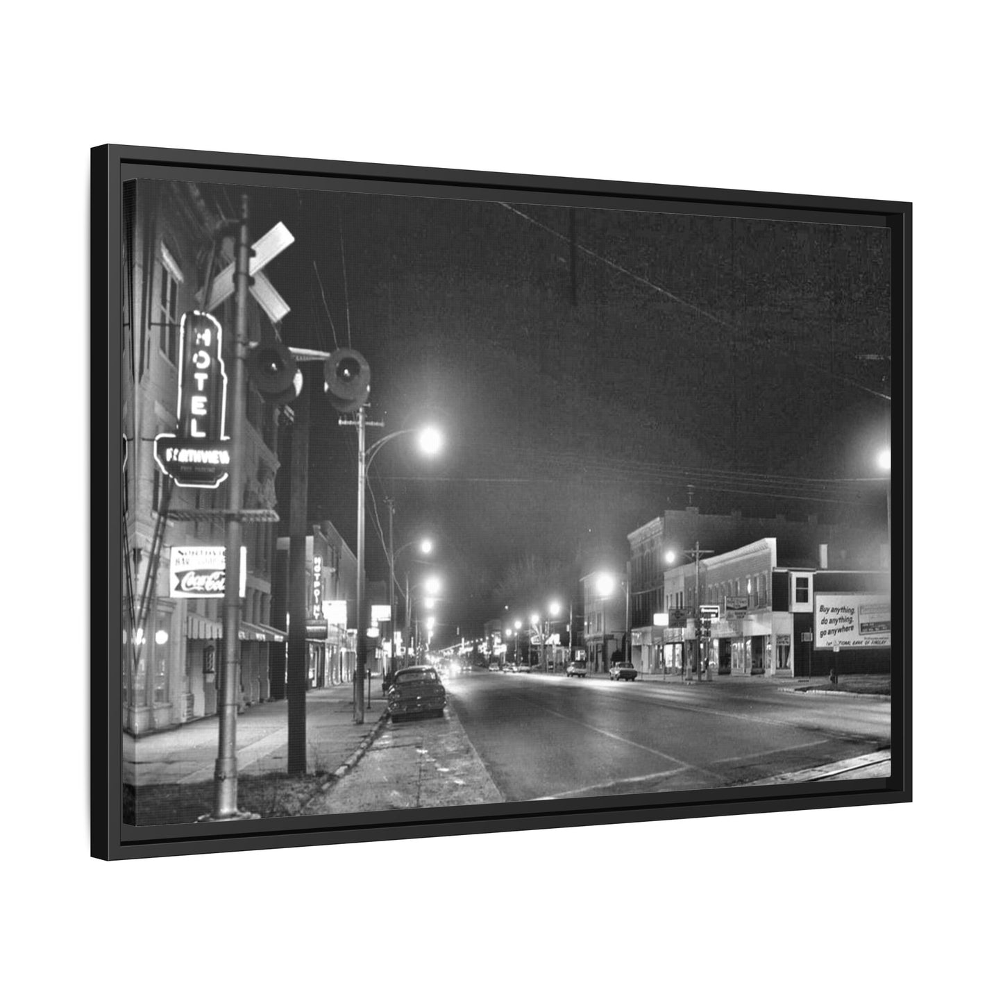 Northview Hotel Looking South Findlay, O. ca 1967 Vintage Cityscape Framed Canvas - Matte Black Wall Art