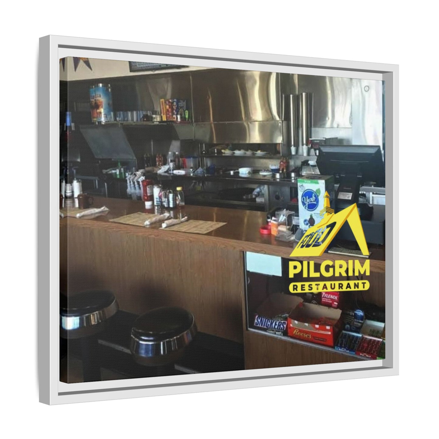 Pilgrim Resturant Counter Matte Canvas, Framed (Multi-color)