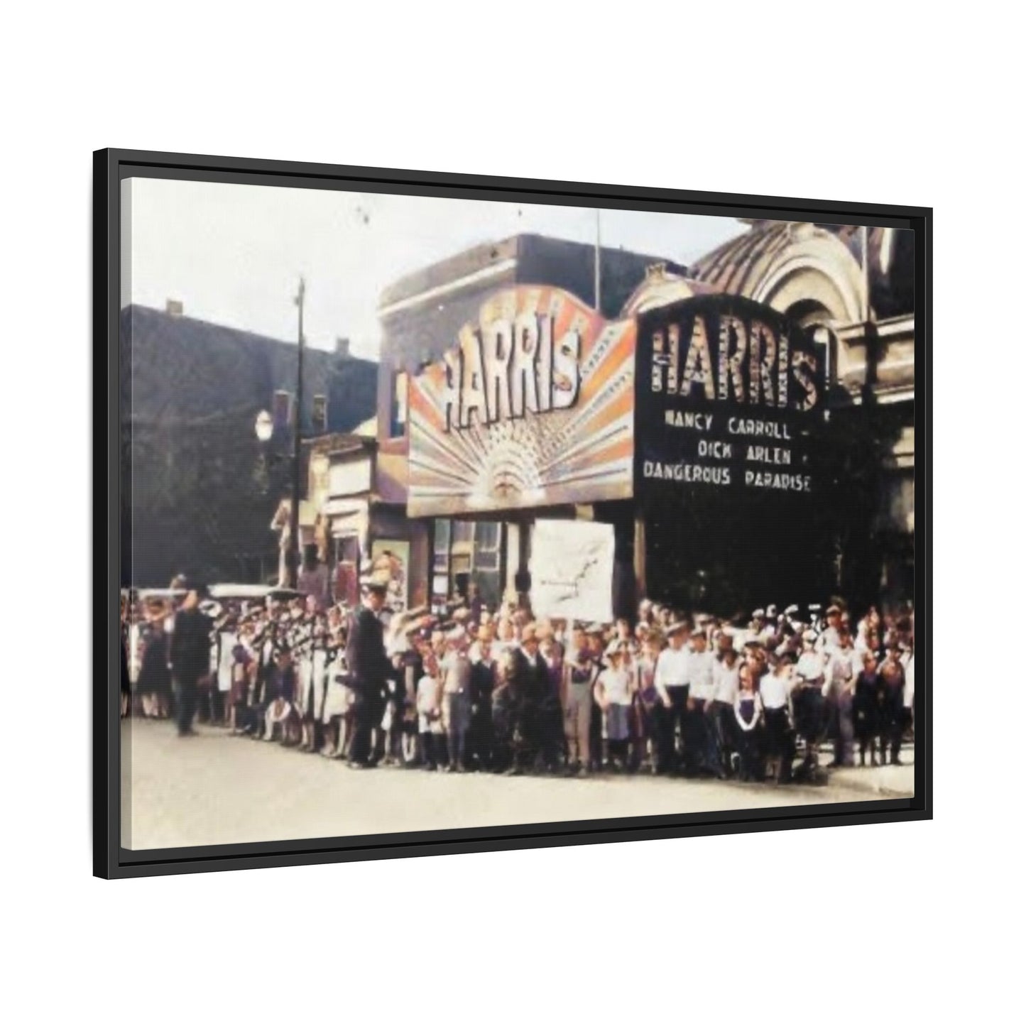 Harris Theater lines galore Vintage Framed Canvas Print - Historic Harris Theater Scene