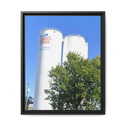 Pioneer Sugar Framed Matte Canvas Print - Vintage Farm Silos Art