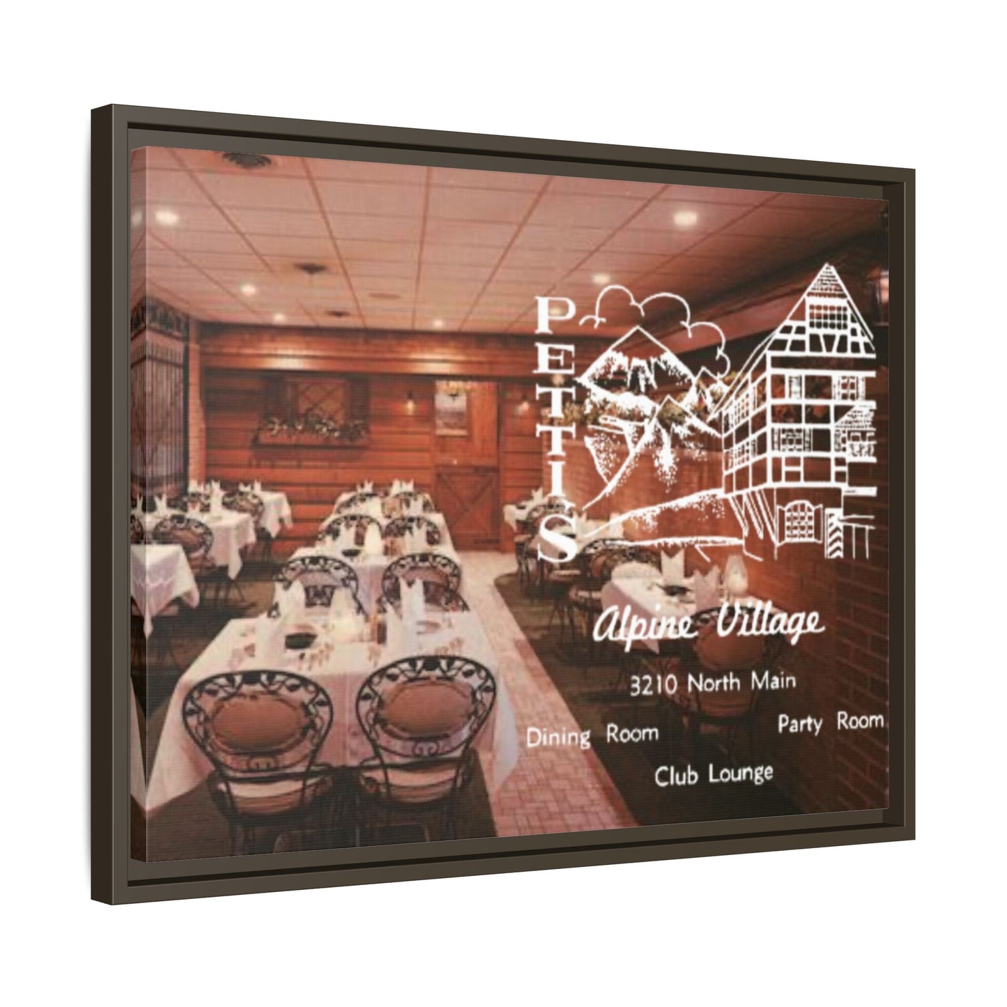 Petti’s Alpine Village Findlay, O. Custom Framed Matte Canvas Print – Alpine Village Decor for Dining Rooms and Parties