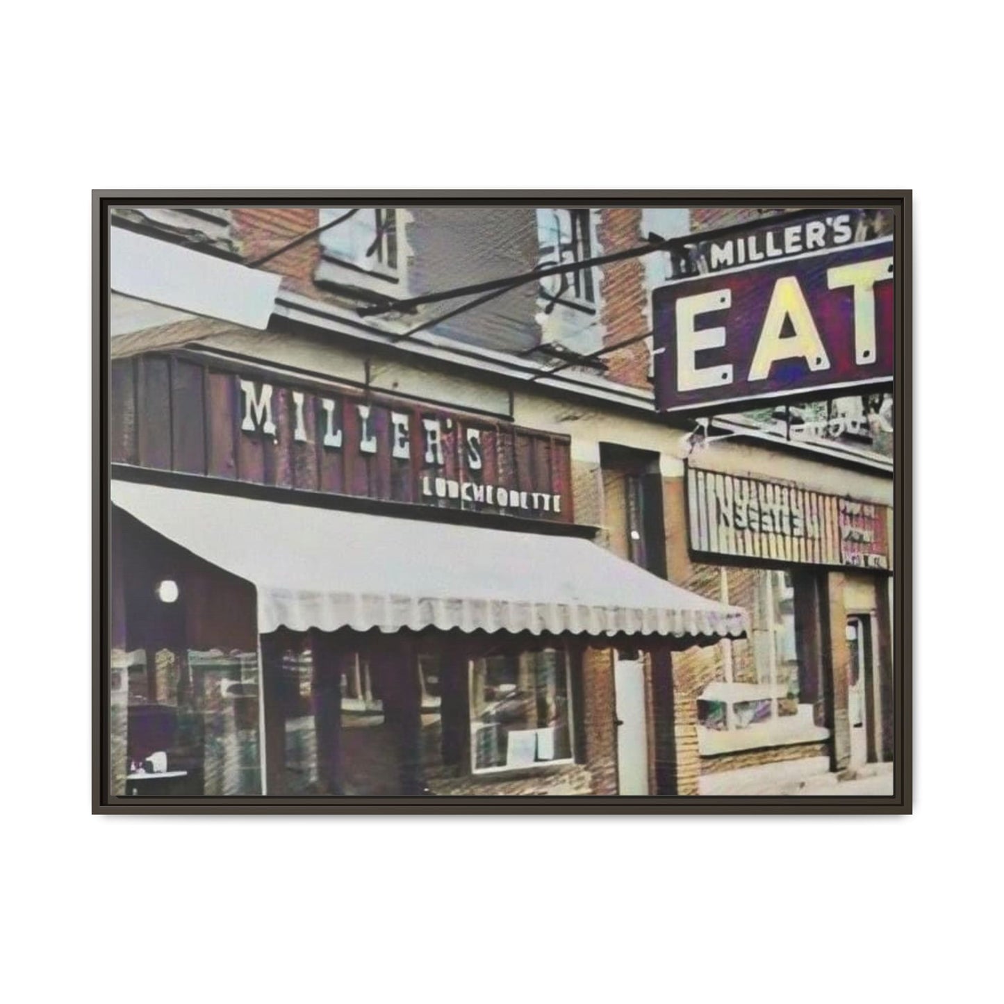 Retro Framed Canvas Print - Miller's Eatery Sign Artwork