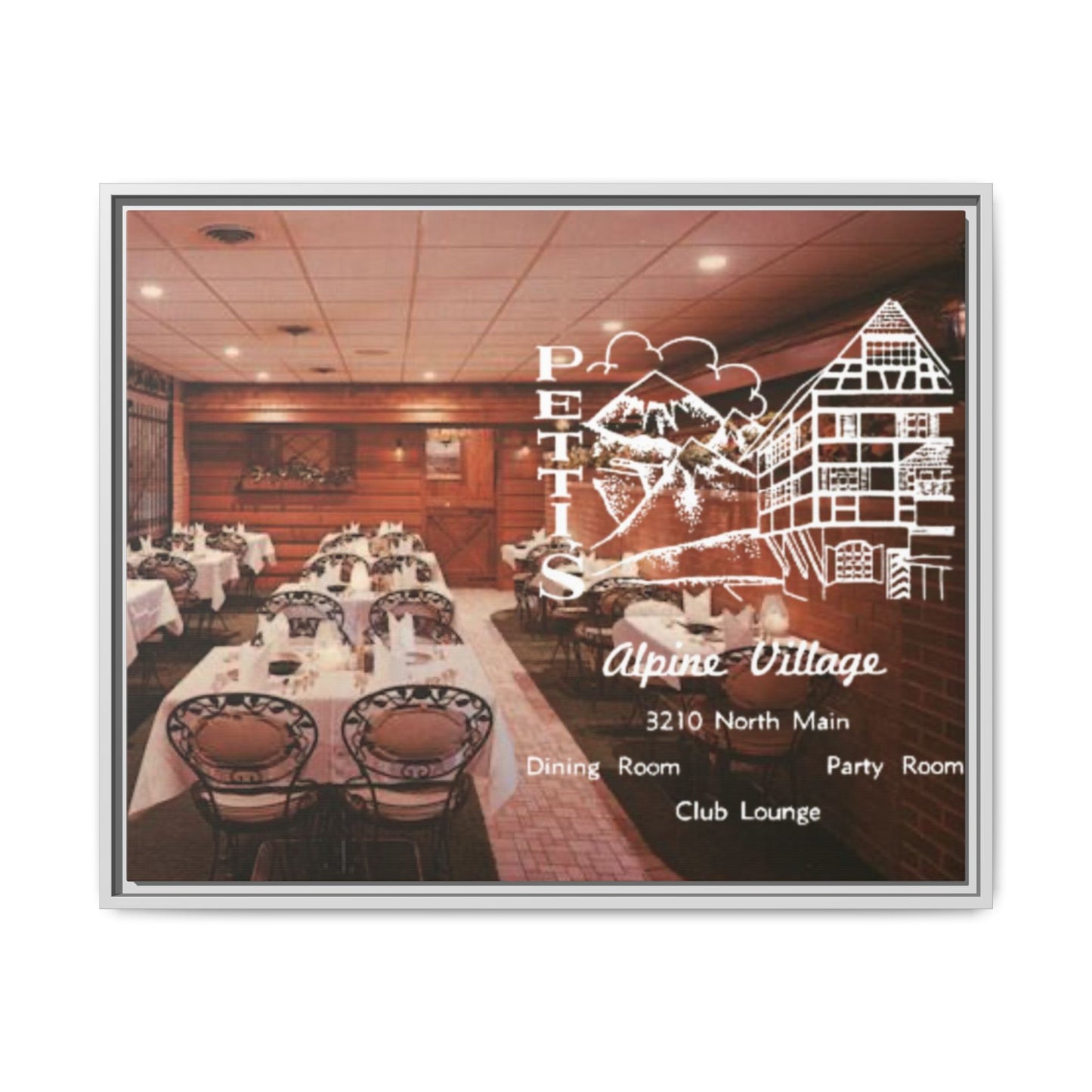 Petti’s Alpine Village Findlay, O. Custom Framed Matte Canvas Print – Alpine Village Decor for Dining Rooms and Parties