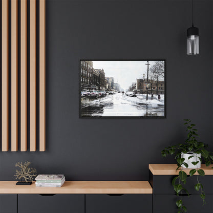 Winter Wonderland Framed Matte Canvas - Urban Snow Scene Wall Art