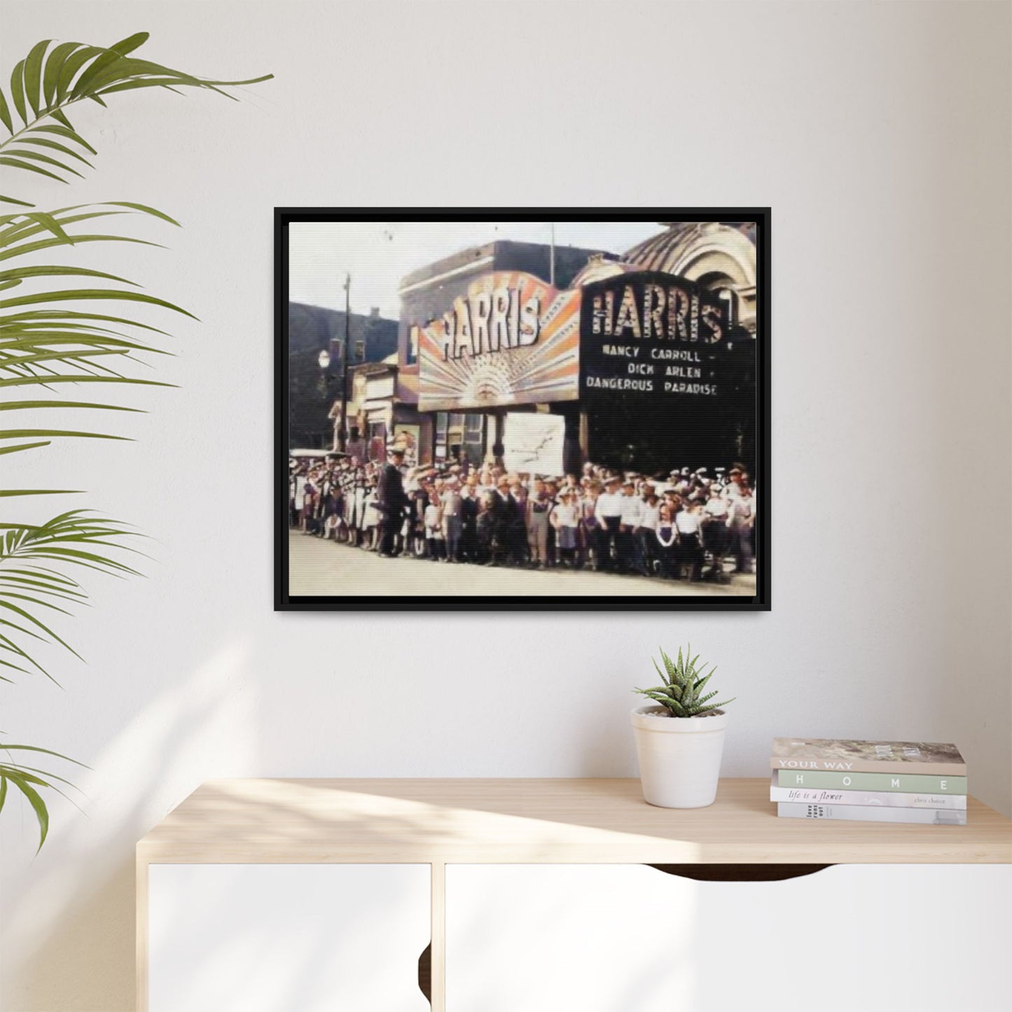 Harris Theater lines galore Vintage Framed Canvas Print - Historic Harris Theater Scene