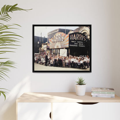 Harris Theater lines galore Vintage Framed Canvas Print - Historic Harris Theater Scene