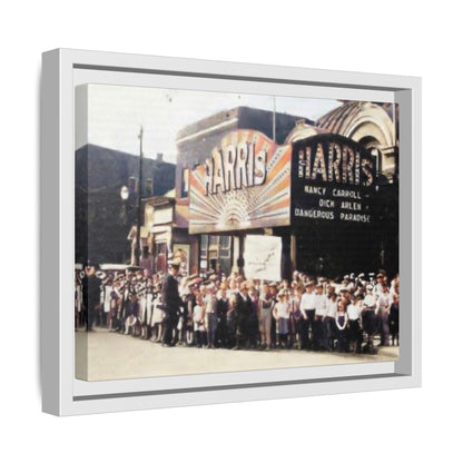 Harris Theater lines galore Vintage Framed Canvas Print - Historic Harris Theater Scene