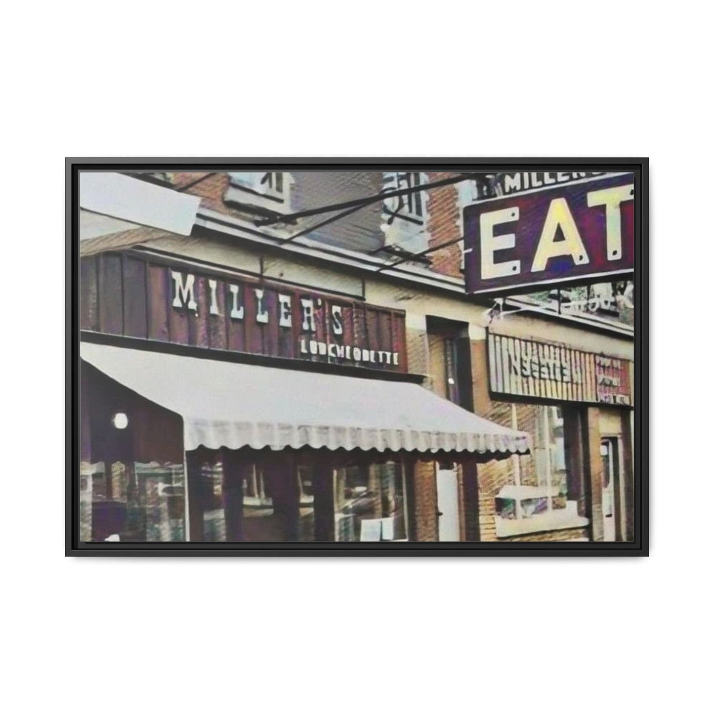 Retro Framed Canvas Print - Miller's Eatery Sign Artwork