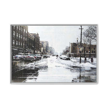 Winter Wonderland Framed Matte Canvas - Urban Snow Scene Wall Art