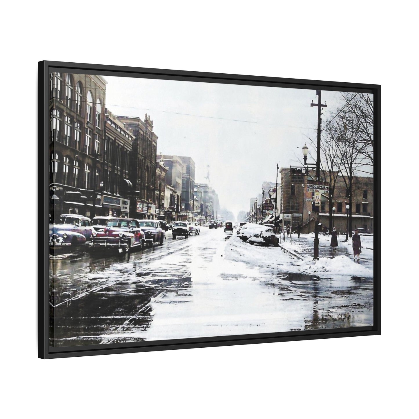 Winter Wonderland Framed Matte Canvas - Urban Snow Scene Wall Art