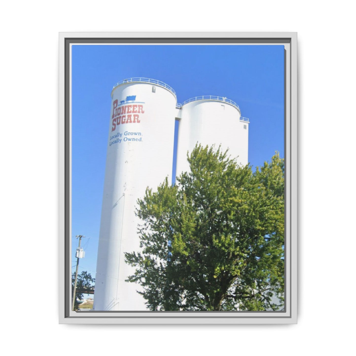 Pioneer Sugar Framed Matte Canvas Print - Vintage Farm Silos Art