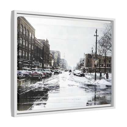 Winter Wonderland Framed Matte Canvas - Urban Snow Scene Wall Art