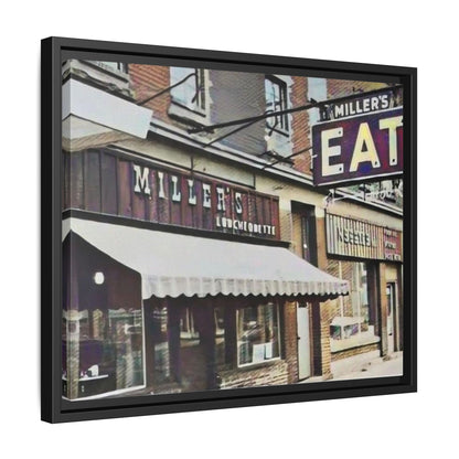 Retro Framed Canvas Print - Miller's Eatery Sign Artwork