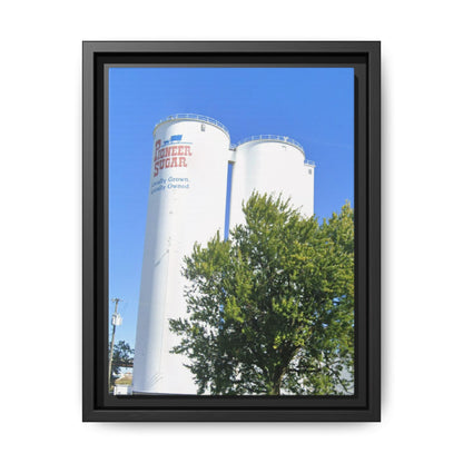 Pioneer Sugar Framed Matte Canvas Print - Vintage Farm Silos Art